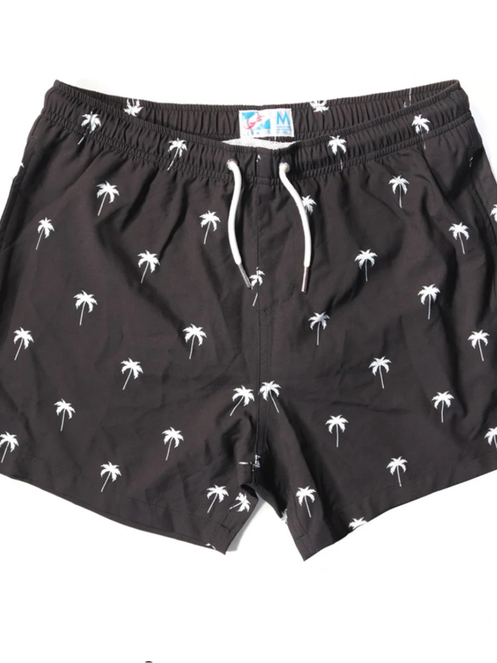 Bermies Men’s Black Swim Trunks Shorts Palm Trees Tropical 5” Drawstring Beach